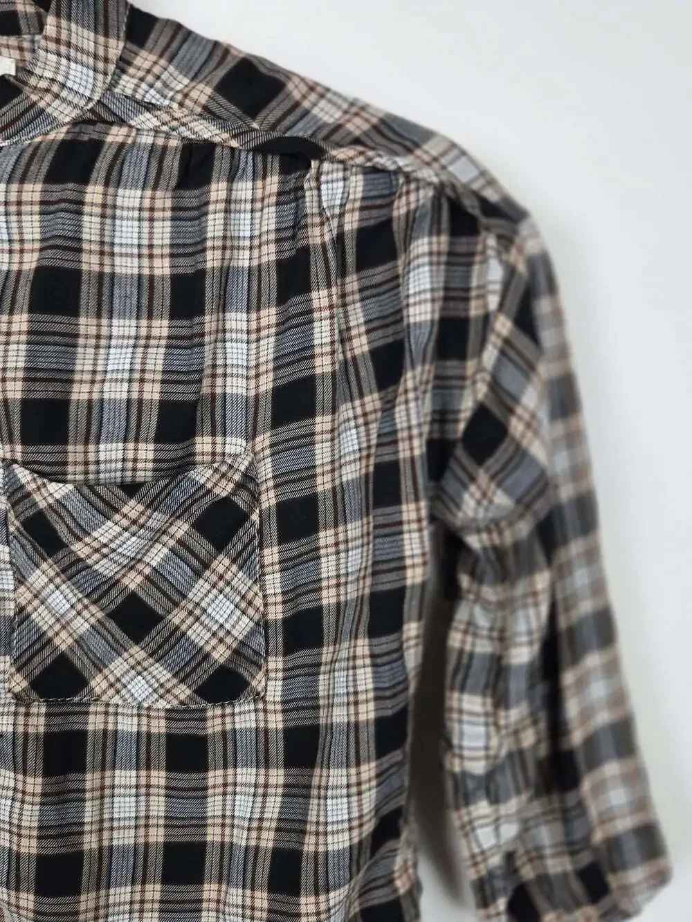 Zara Girls Plaid Button Front Shirt Size 5 110 Black Beige Grunge Academia